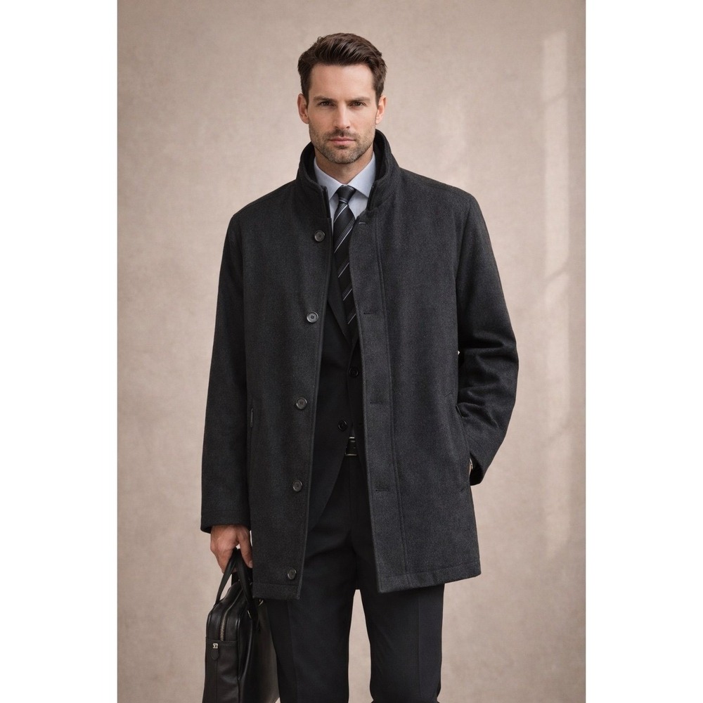 Bugatti Gore-Tex Wool Coat Men's L charcoal black Insulated‎ Winter Jacket